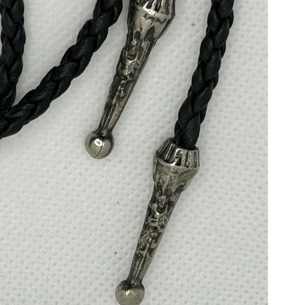 Country Western Black Bolo Tie Silver tone slide Cowboy Festival Vtg Style Rodeo